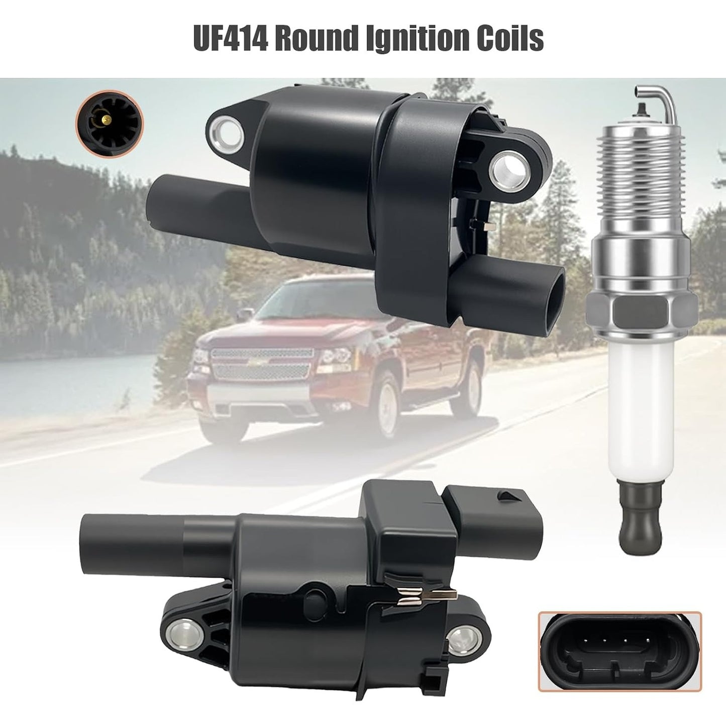 UF414 Round Ignition Coils Iridium Plugs 10mm Wires Set of 8 Chevy GMC 5.3 6.0