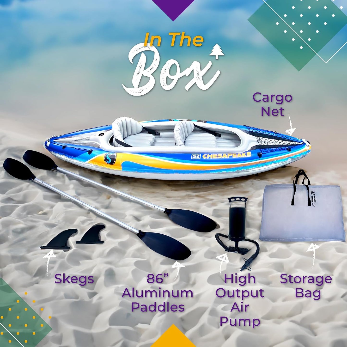 Sunlite Sports 2 Person Inflatable Kayak with Oars Pump Carry Bag 400 lb