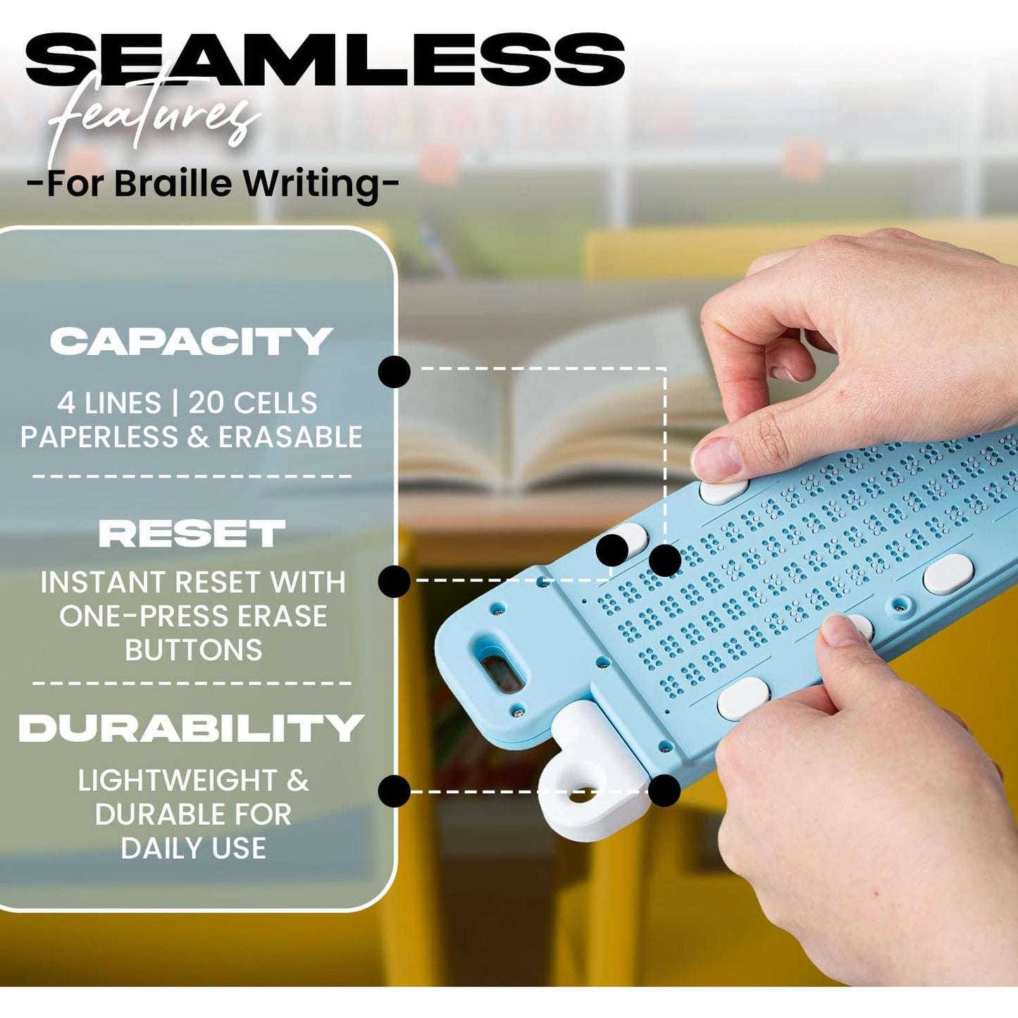 Versa Paperless Braille Slate Erasable 4 Rows 20 Cells Magnetic Stylus Blind