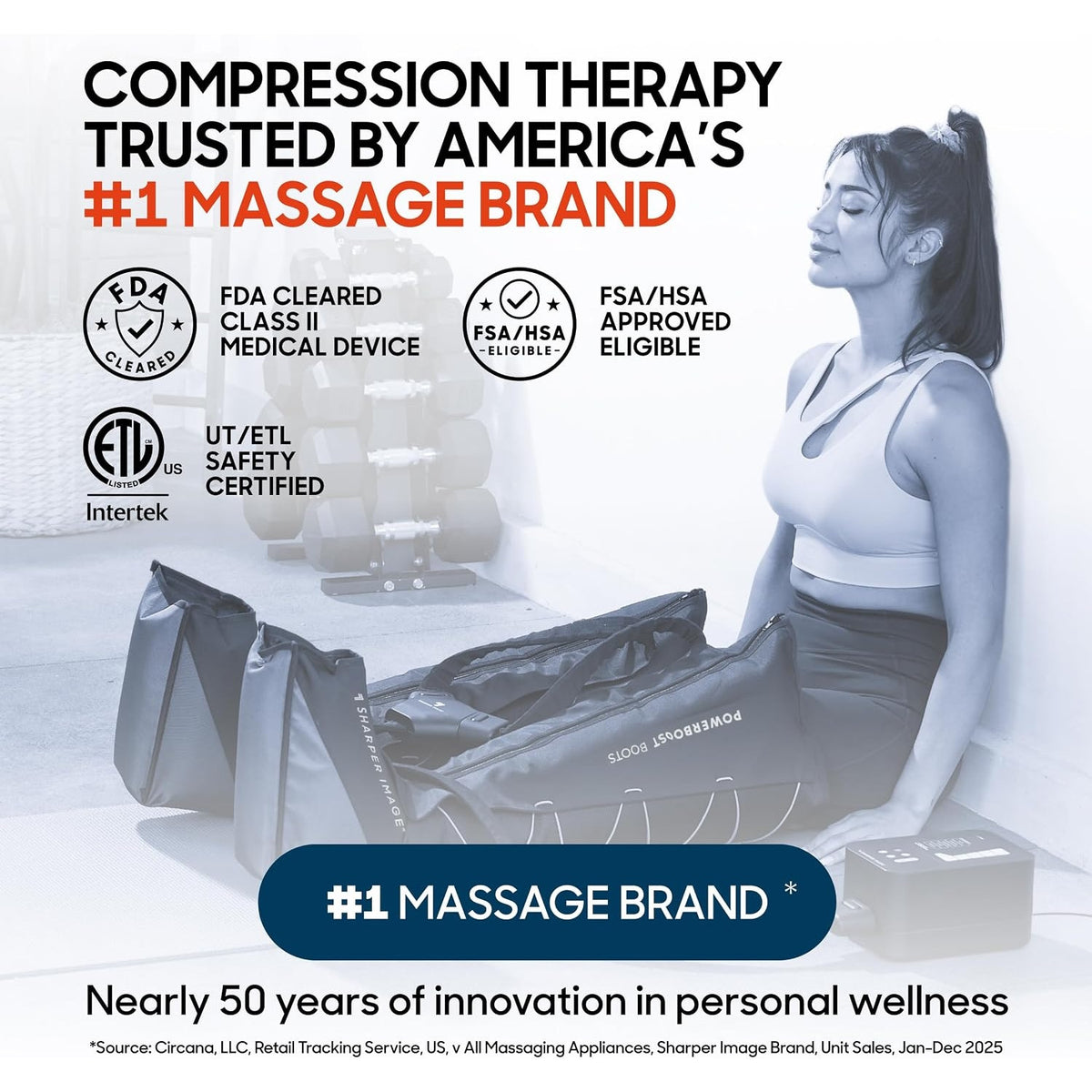 Sharper Image Powerboost L/XL Leg Compression Boots 29-34in 5 Modes