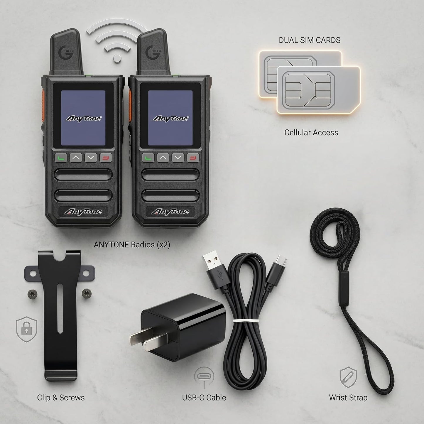 AnyTone 4G LTE PoC Radios 2 Pack Nationwide PTT Walkie Talkie GPS SIM Included