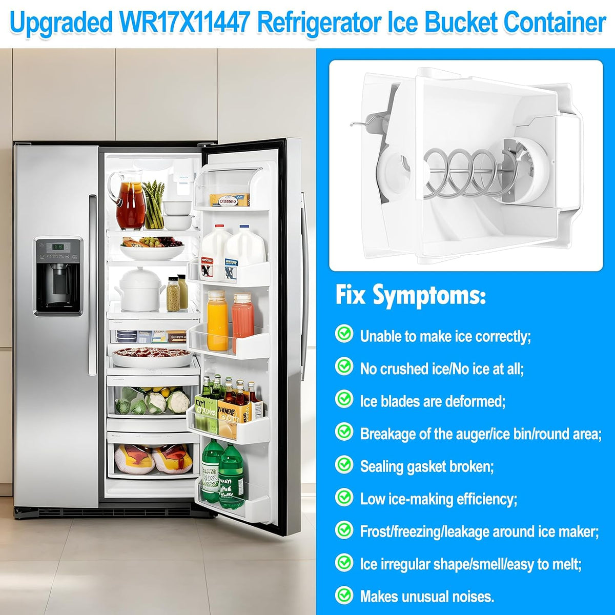 GE WR17X11447 Ice Bucket Auger Assembly Refrigerator Ice Bin OEM