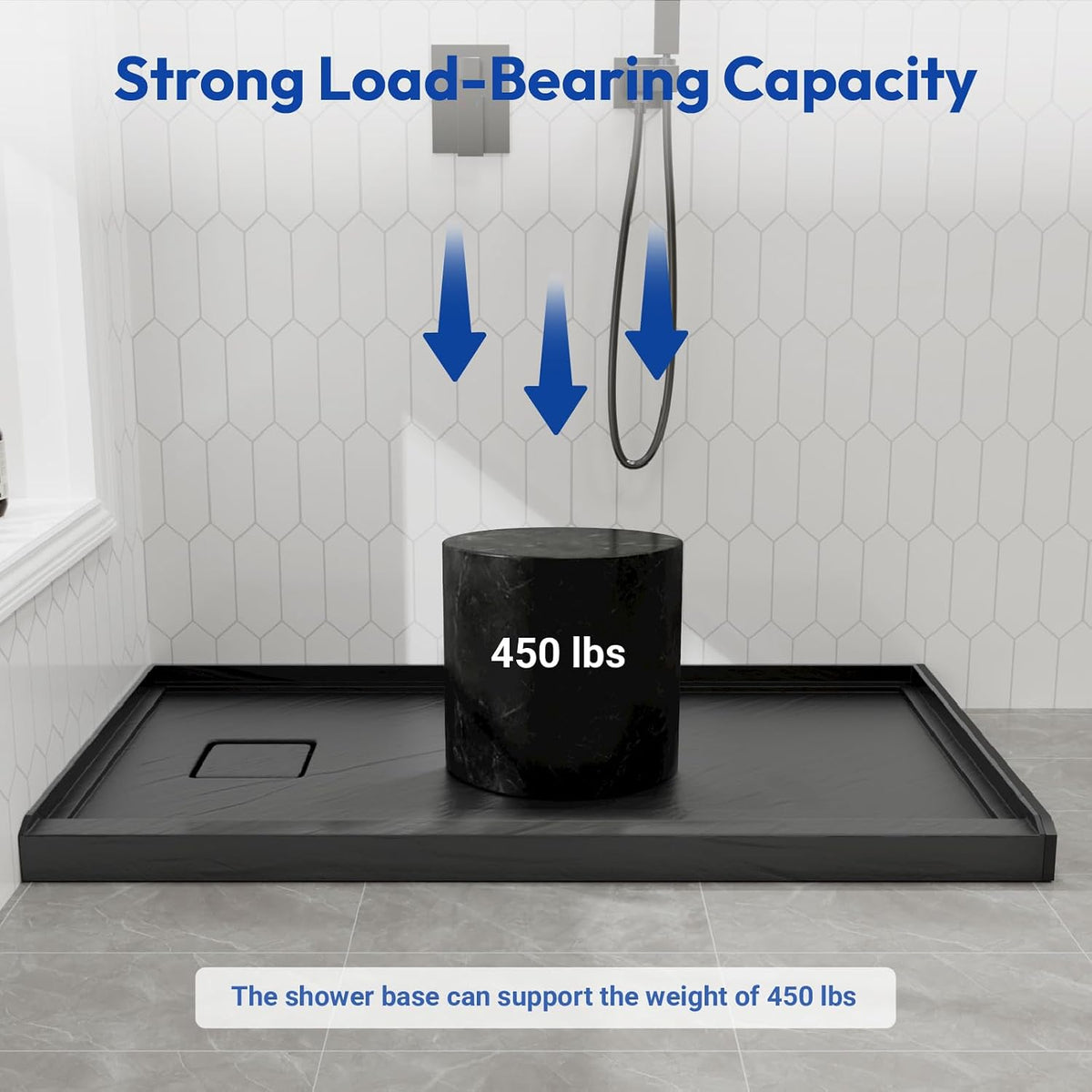 Mokleba 60x32 Shower Pan Left Drain Matte Black Acrylic Magnetic Cover