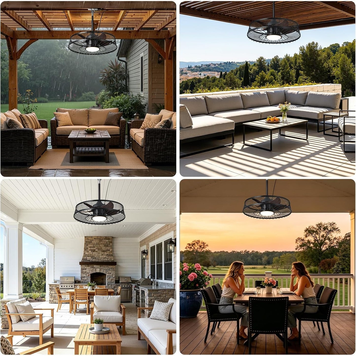 Linour 22 in Outdoor Ceiling Fan with Light Plug In Remote App Wet Rated