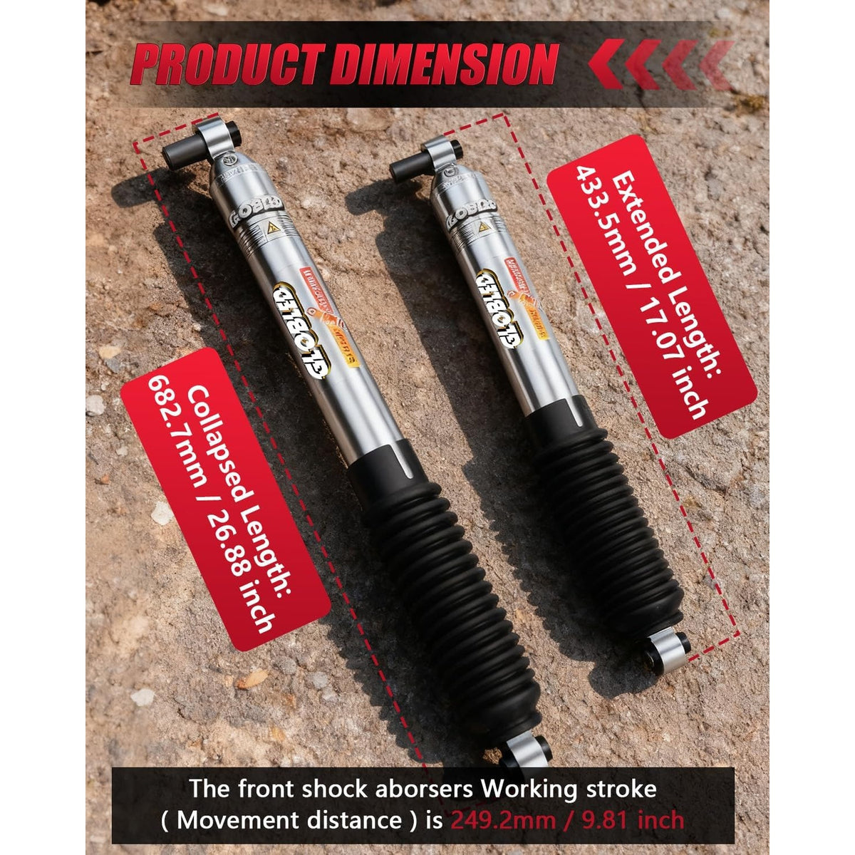 Front Shock Absorbers Jeep Wrangler JL JLU 2018-2024 0-1.5 Inch Lift (Pair)
