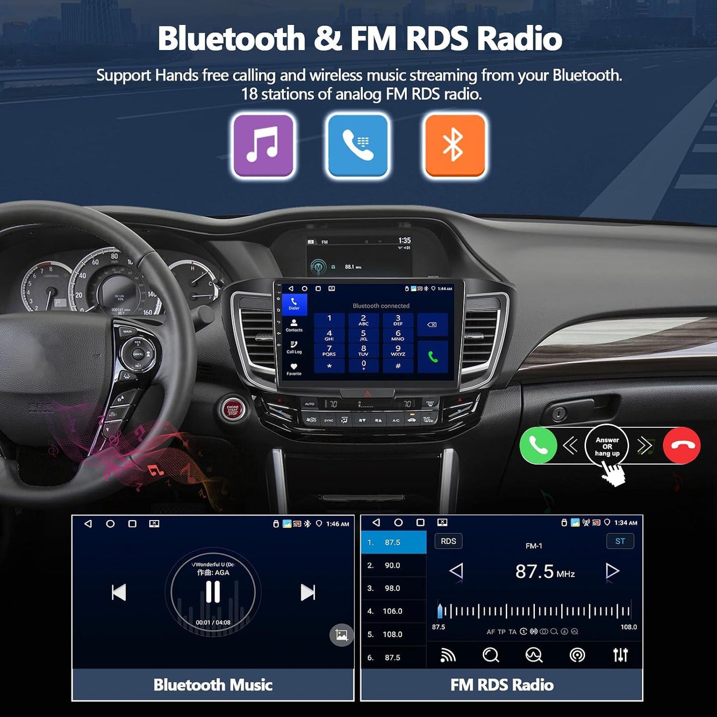 CAMECHO 9" Car Stereo 4GB+64GB for Honda Accord 2016-2017 Wireless CarPlay