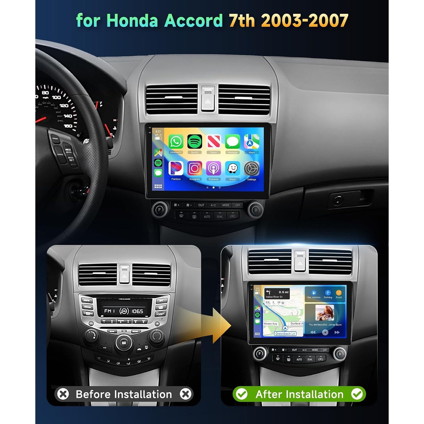 Honda Accord 2003-2007 Android 15 Car Stereo 10.1" CarPlay Android Auto 4+128G