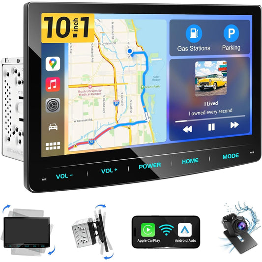 10.1" Double Din Car Stereo Wireless CarPlay Android Auto QLED Backup Camera