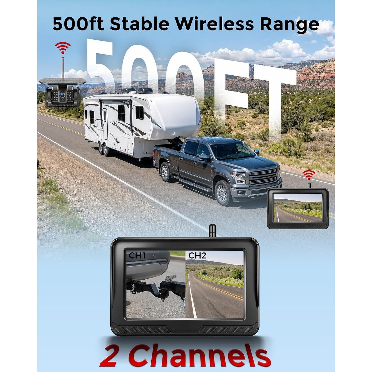 Magnetic Wireless Backup Camera 5.1" 1080P 15000mAh Solar RV Truck Trailer