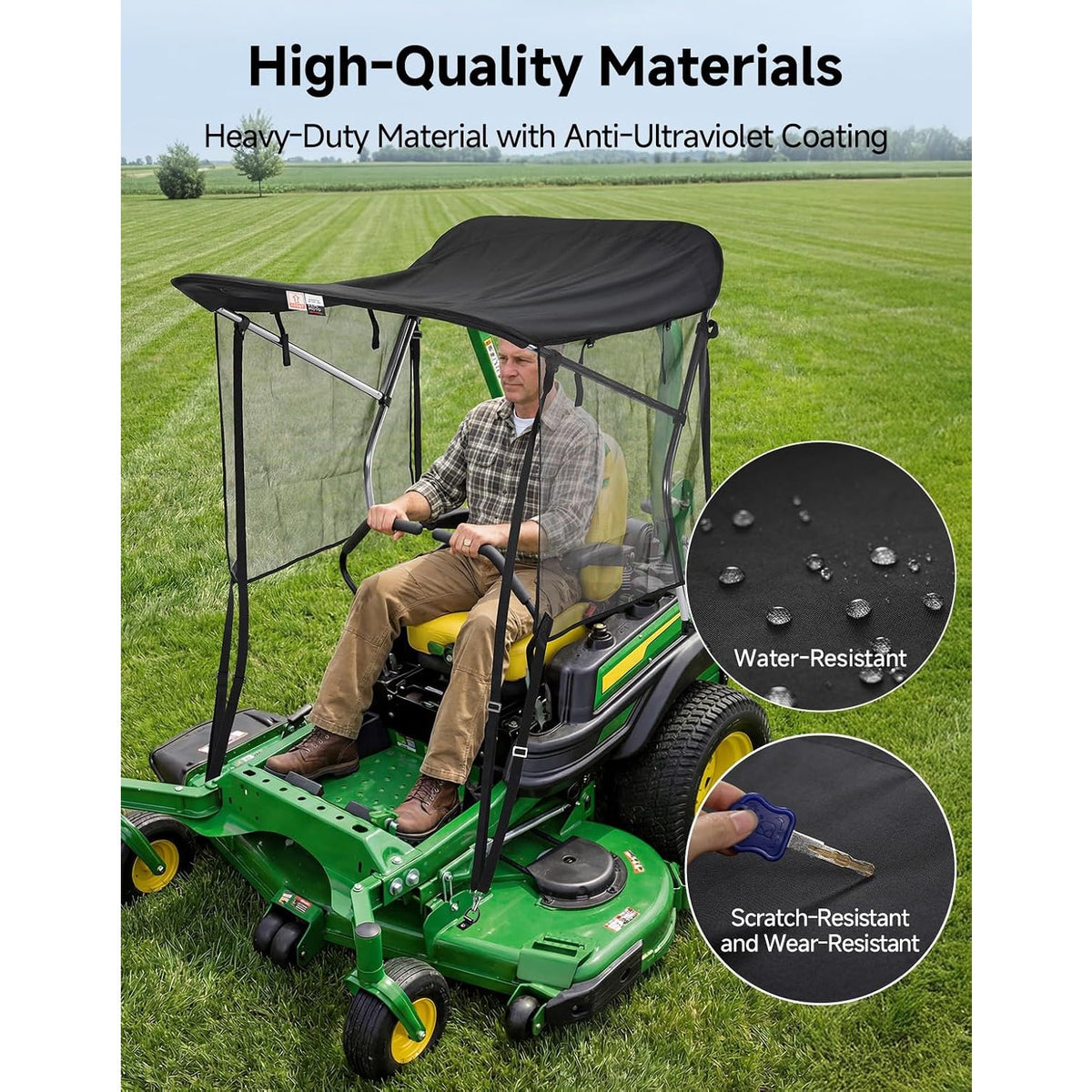 KEMIMOTO Zero Turn Mower Sun Shade Canopy UPF 50+ Blackout Curtains