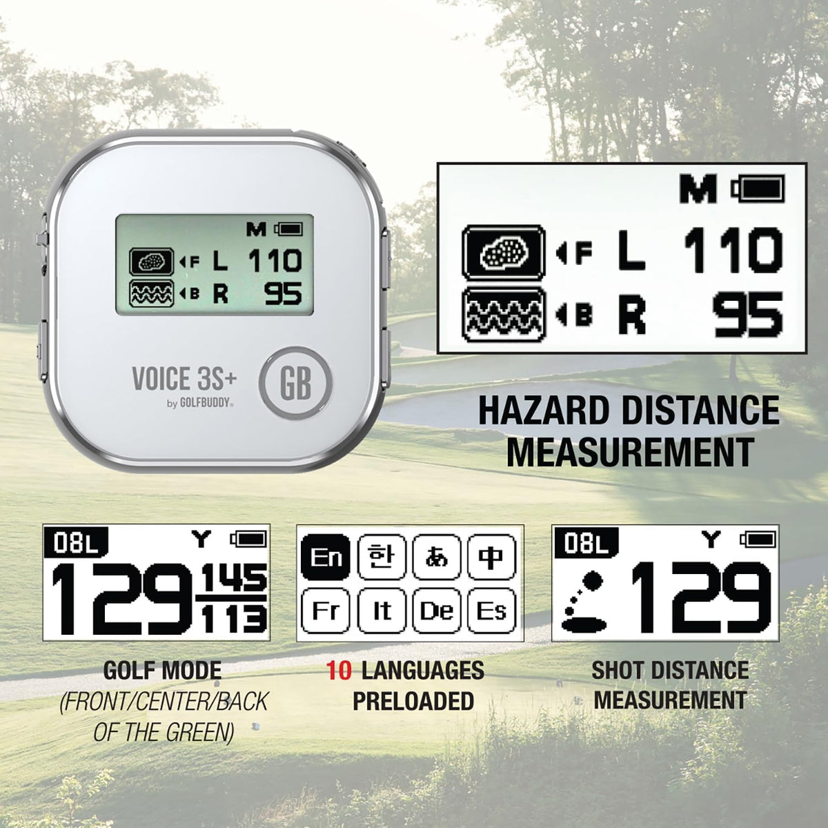 GOLFBUDDY Voice 3S+ Golf GPS Rangefinder Gray 40K Courses Slope Voice 18HR