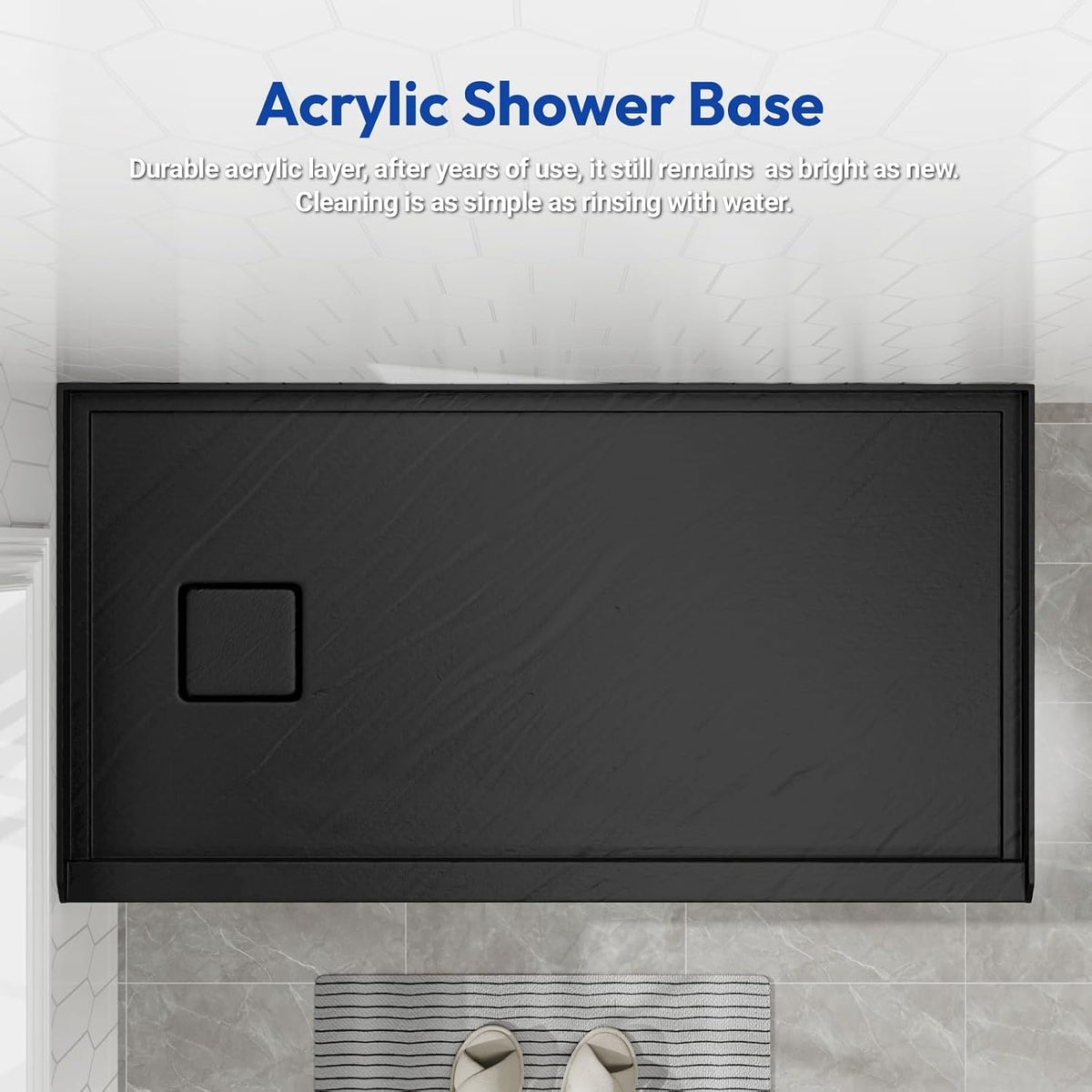 Mokleba 60x32 Shower Pan Left Drain Matte Black Acrylic Magnetic Cover