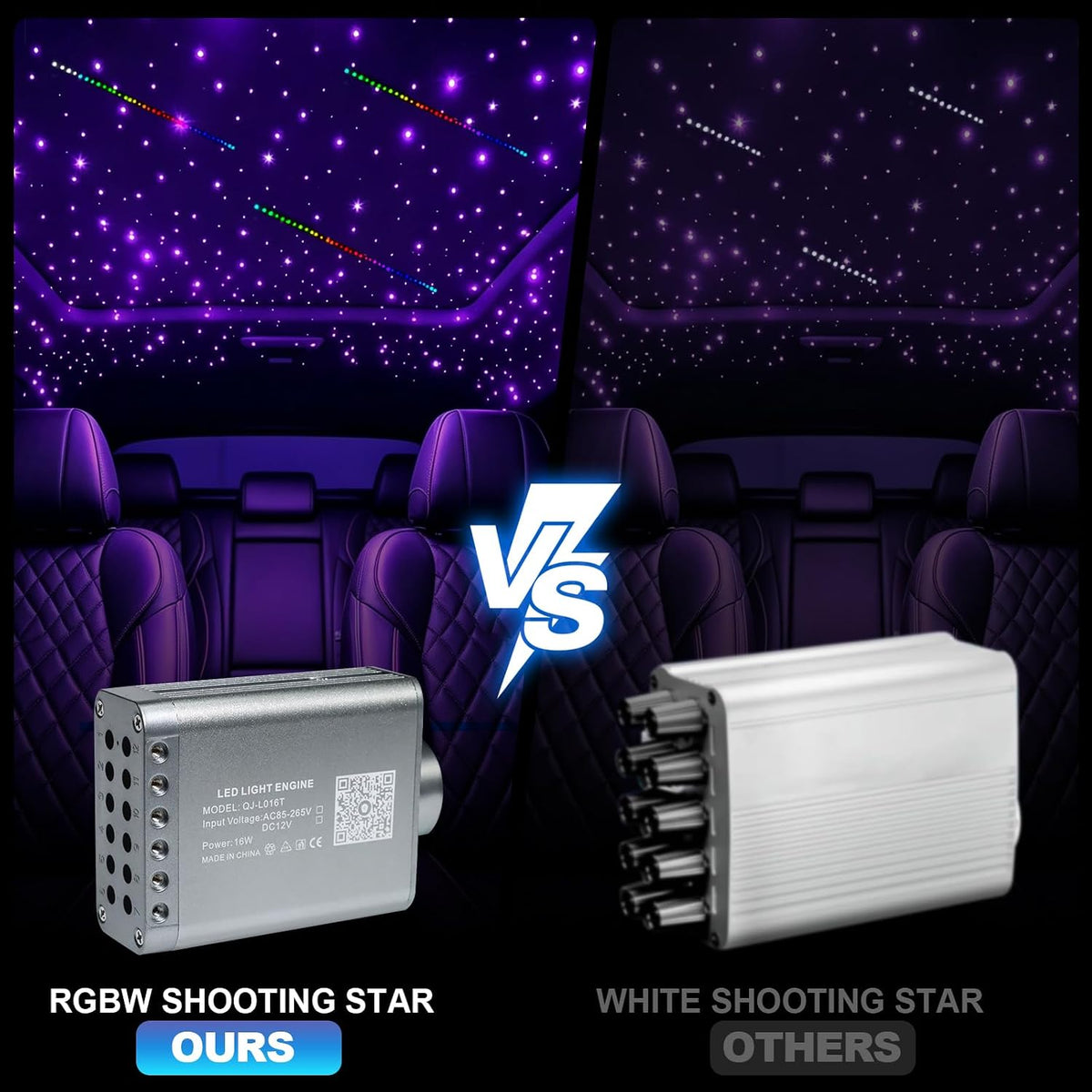 WEBUPAR 450pc Fiber Optic Starlight Headliner 16W RGBW Twinkle Meteor APP