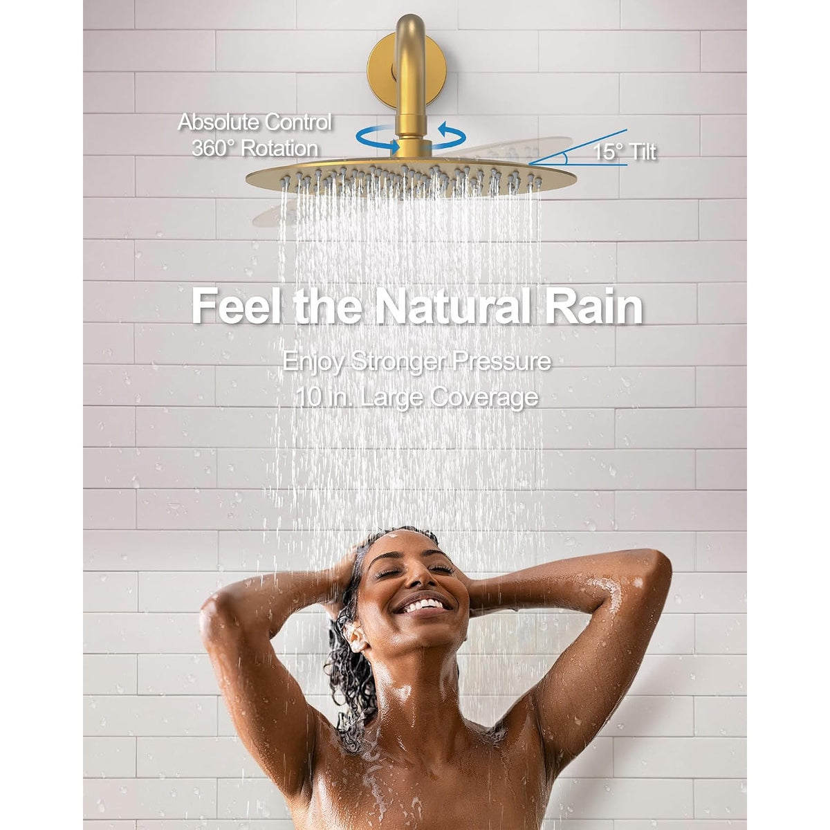 Shower Trim Kit Tub Spout Handheld 10" Rainfall Brushed Gold Pressure Balance
