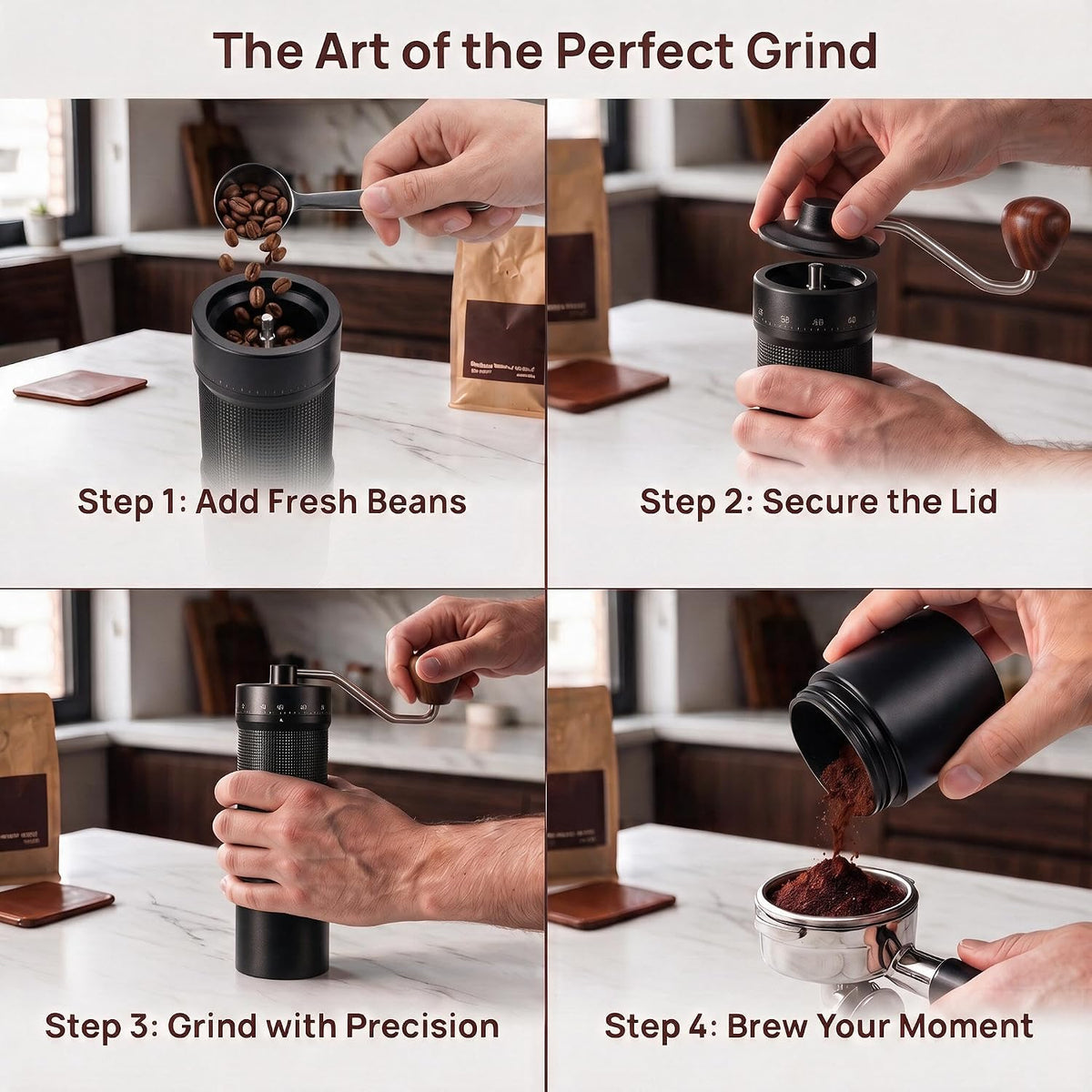 7-Star Burr Manual Coffee Grinder 55-Step Dial All-Metal 0.1mg Click Travel