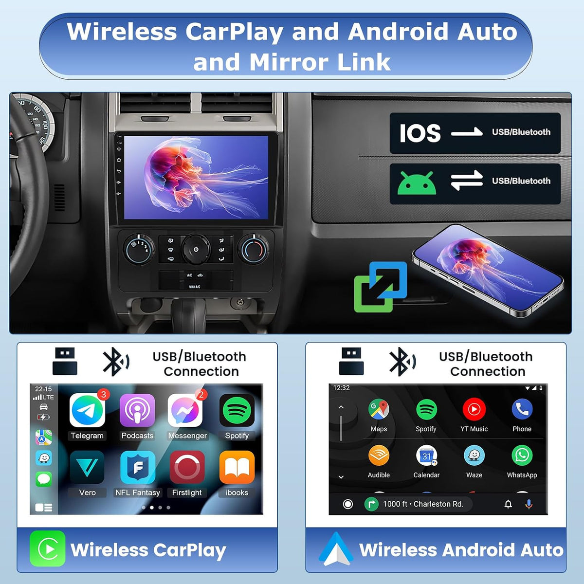 Ford Escape 2007-2012 Android Car Stereo 9" CarPlay Android Auto GPS 4+64G
