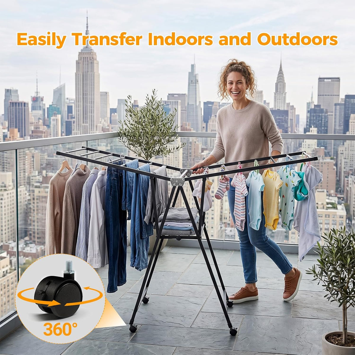 2-Tier Folding Clothes Drying Rack Metal Laundry Hanger Indoor Outdoor Portable