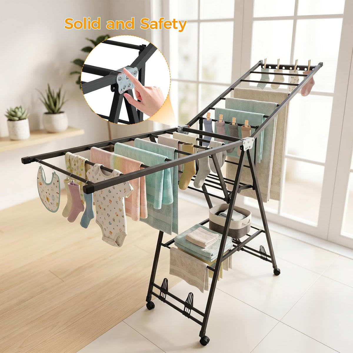 2-Tier Folding Clothes Drying Rack Metal Laundry Hanger Indoor Outdoor Portable