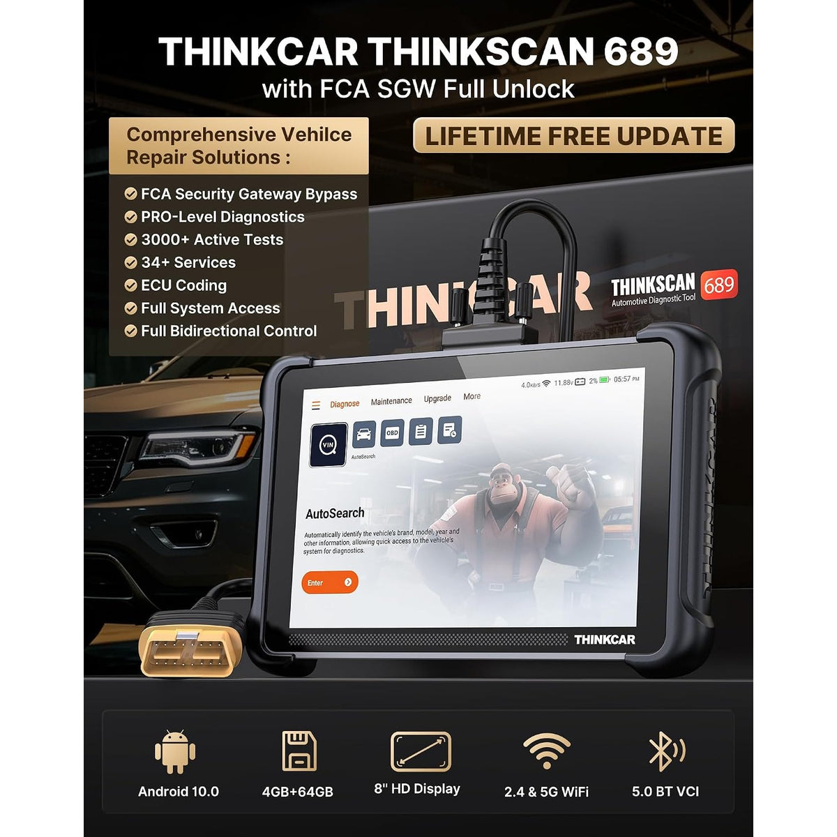 THINKCAR THINKSCAN 689 OBD2 Scanner Bidirectional ECU Coding 3000+ Tests