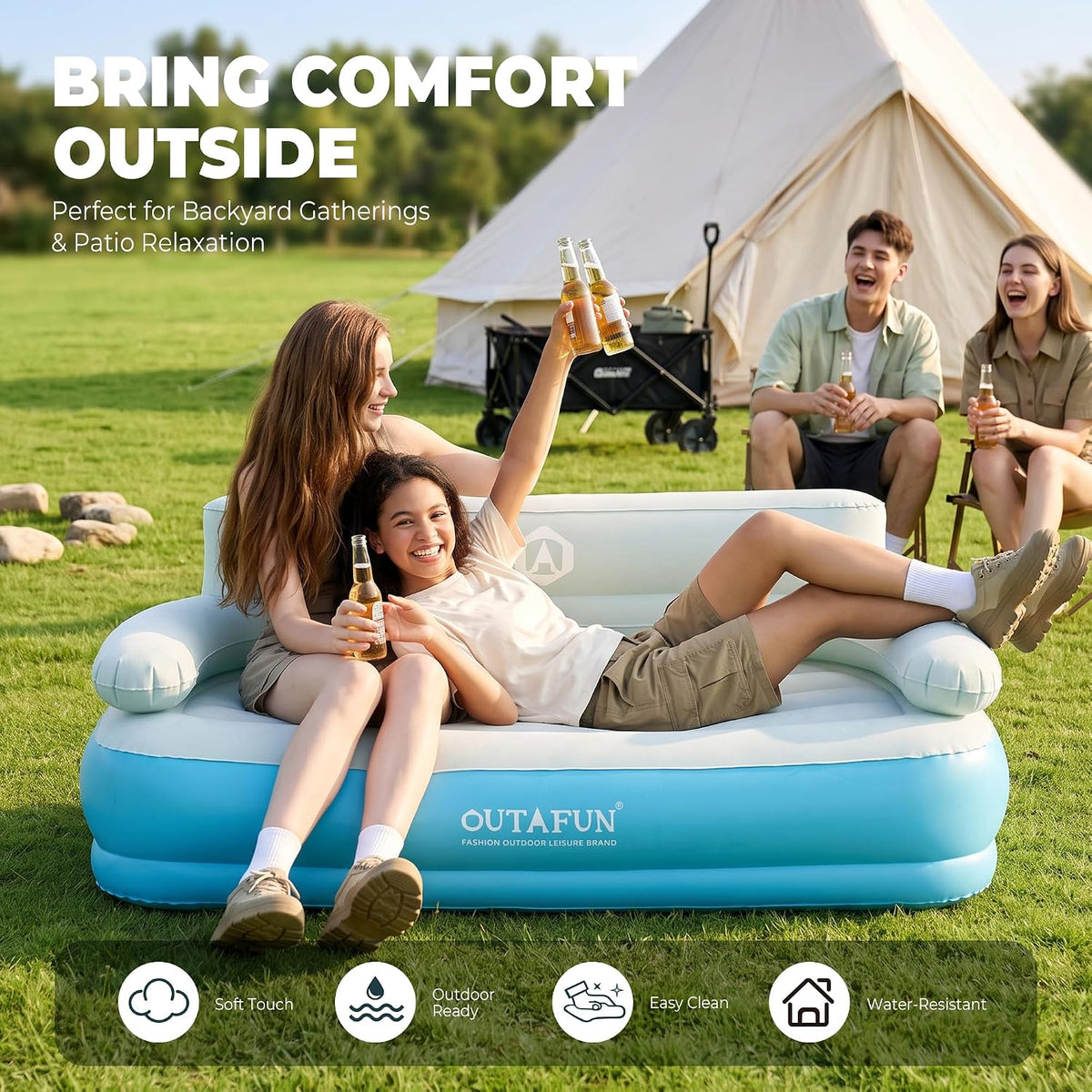 Portable Inflatable Air Couch 661 lb Heavy Duty Rechargeable 1300mAh Pump