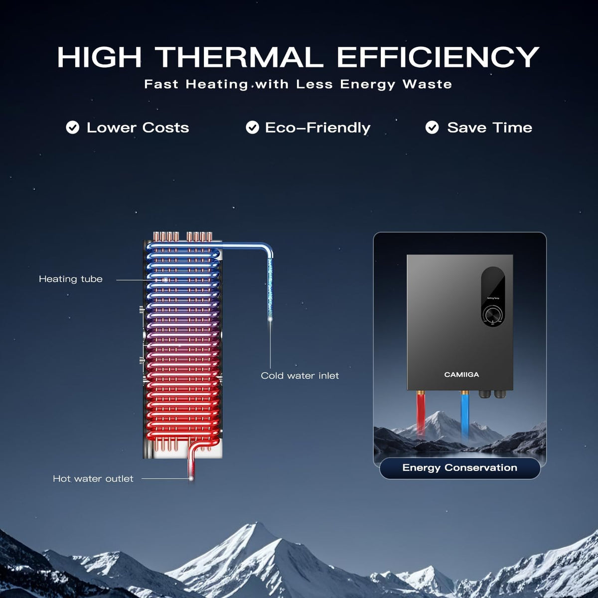 CAMIIGA 18kW Tankless Water Heater 240V 4.4 GPM Electric Self Modulating
