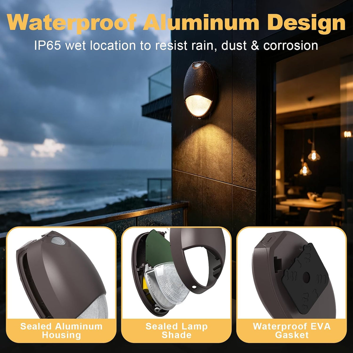 Misopily LED Emergency Wall Pack 120-277V Photocell IP65 Self Test UL