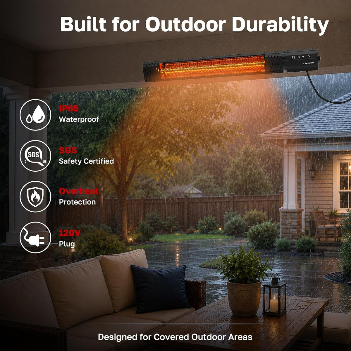 ThermoMate 1500W Patio Heater 120V Infrared Carbon Fiber Remote Wall Ceiling