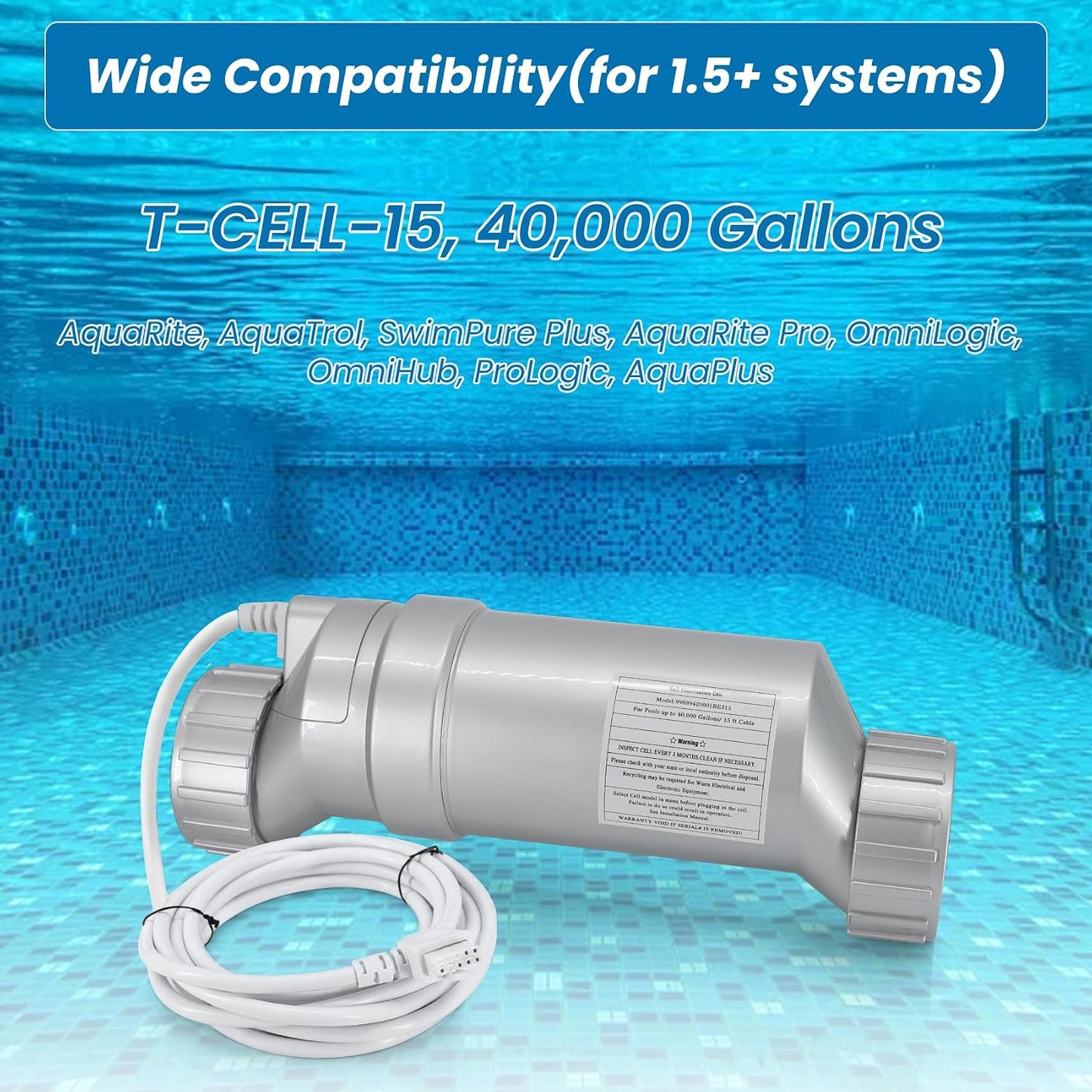 Salt Cell Replacement for Hayward T-CELL-15 W3T-CELL-15 AquaRite 40000 Gallon