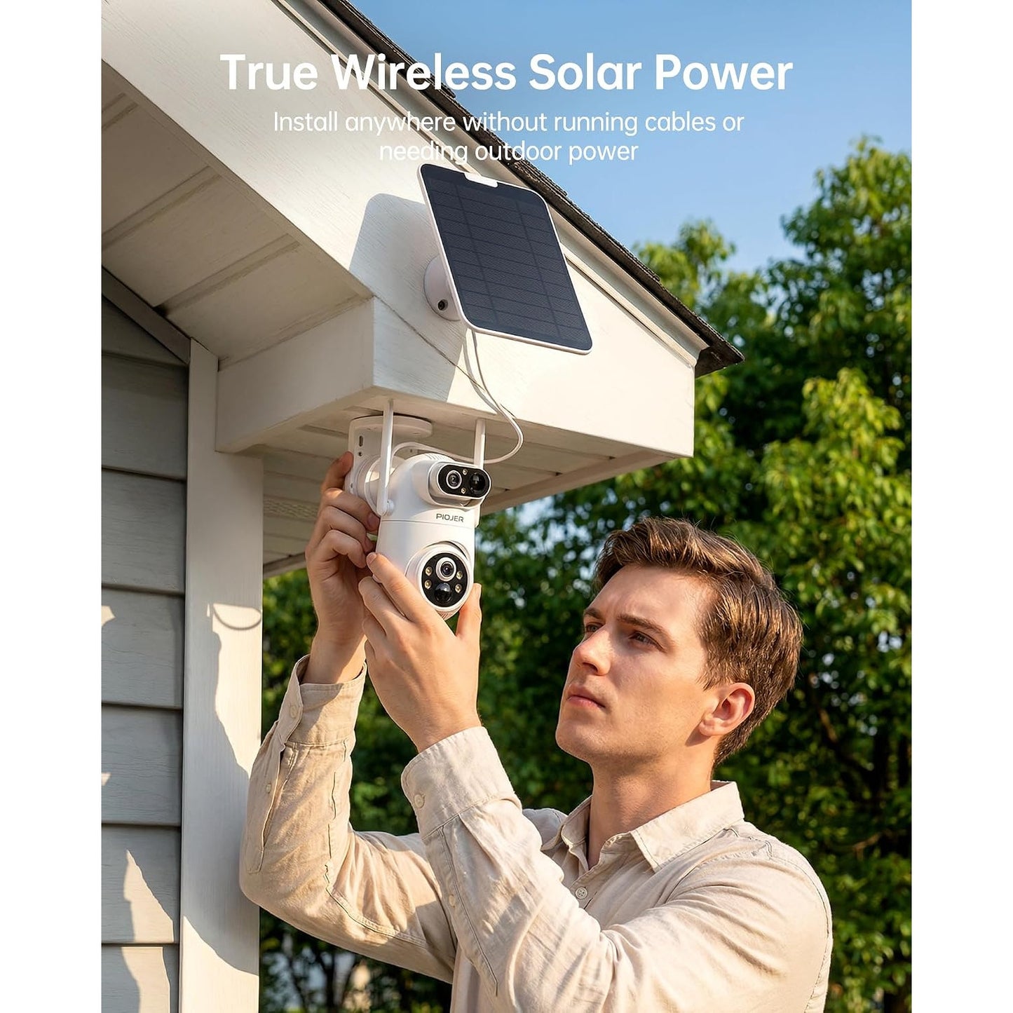 Solar Security Camera Wireless Outdoor Dual Lens 2K PTZ 360 Color Night Vision