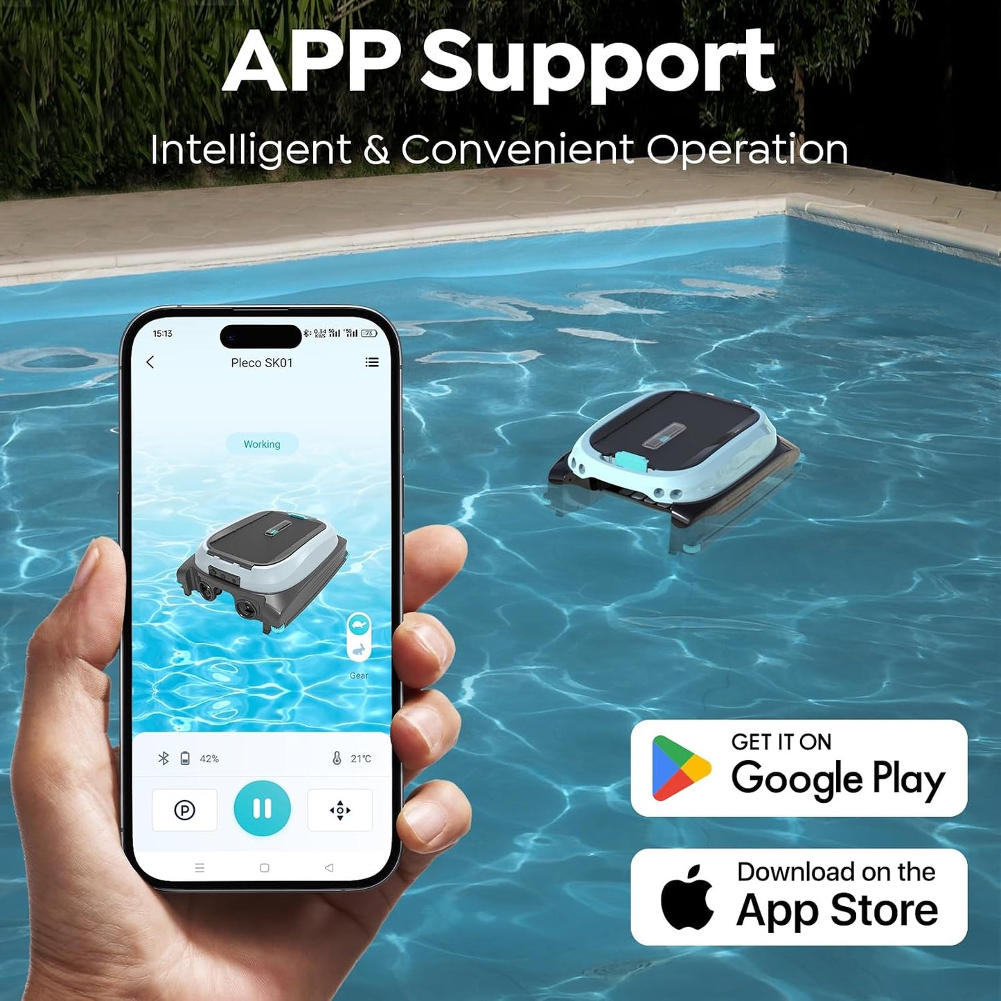 Pleco SK01 Solar Pool Skimmer Robot App Control 7L Filter Auto Surface Cleaner