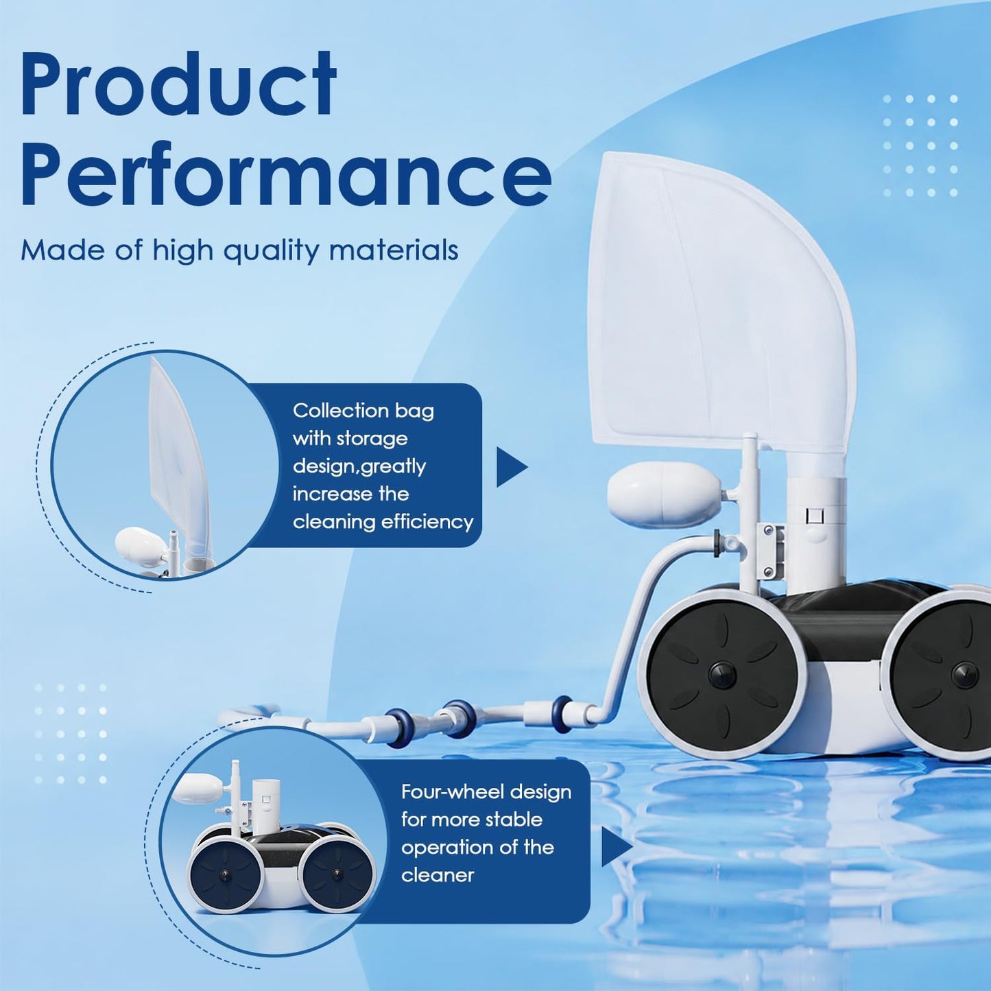 MAKHOON 4 Wheel Pressure Side Pool Cleaner 1.5" Booster Pump Inground Pool