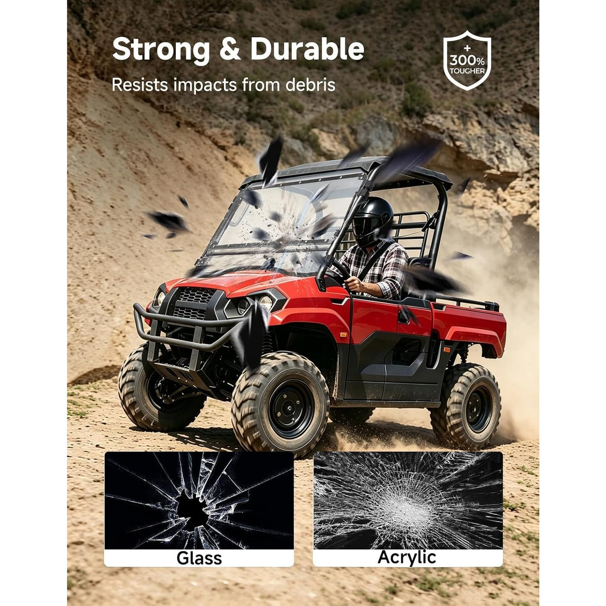 KEMIMOTO 3-in-1 Flip Windshield Kawasaki Mule PRO-MX 2019+ UTV