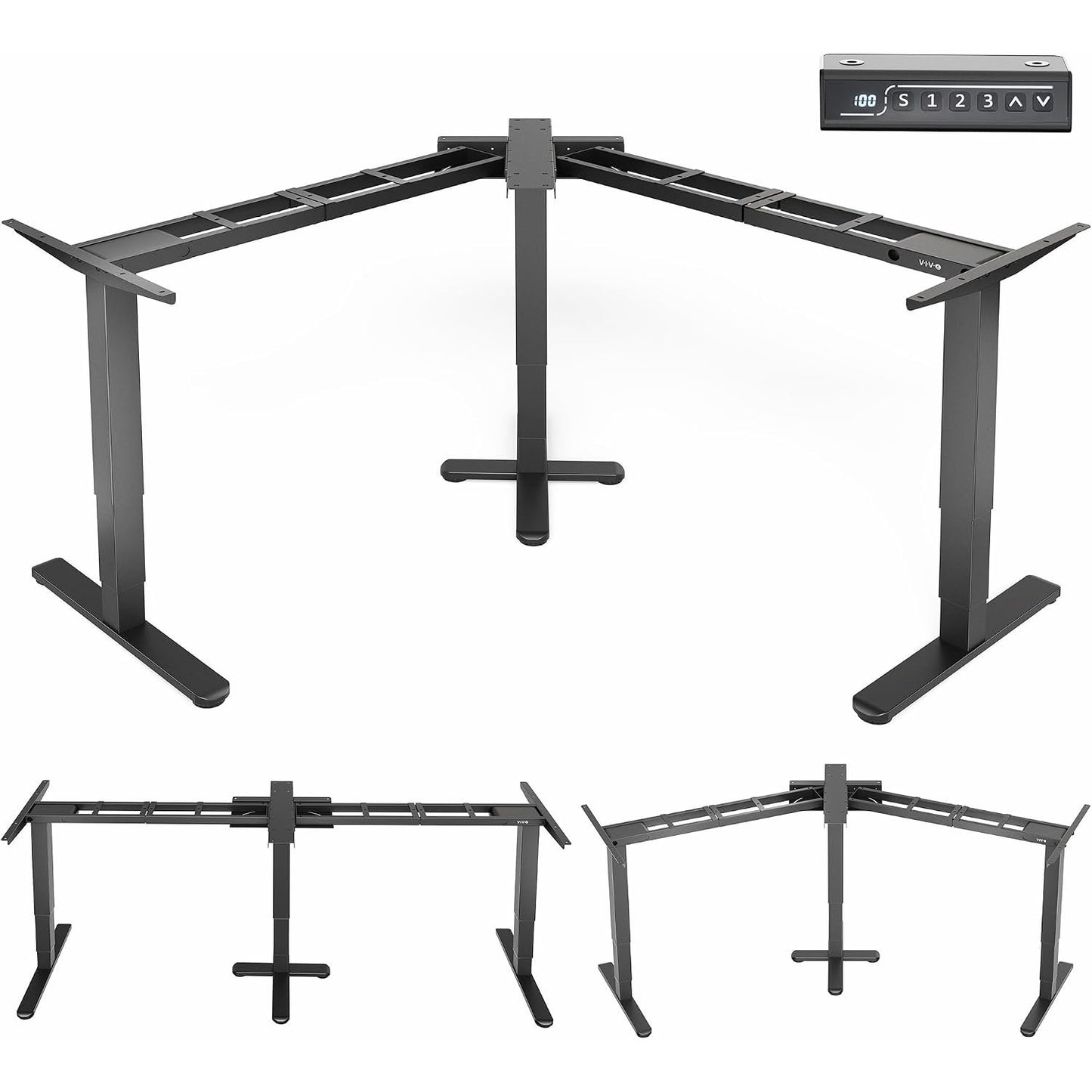 VIVO Electric Triple Motor 3 Leg L Shape Standing Desk Frame Only DESK-E-300B (TableTop, NOT Included)