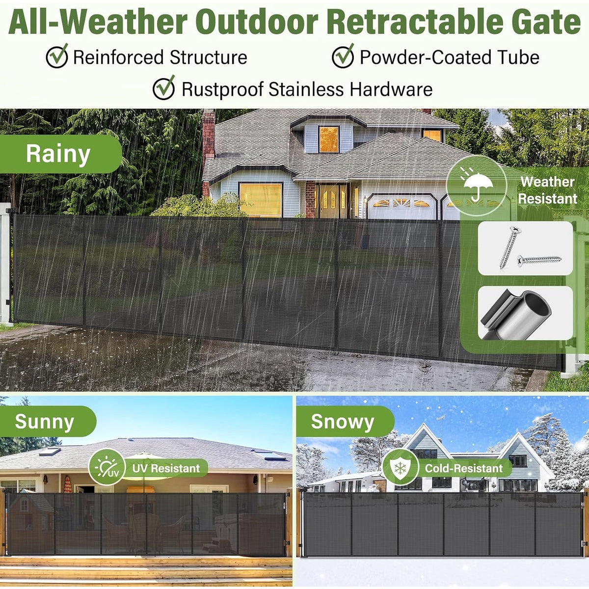 Retractable Baby Dog Gate 48" Tall 180" Extra Wide Mesh Outdoor Deck Black
