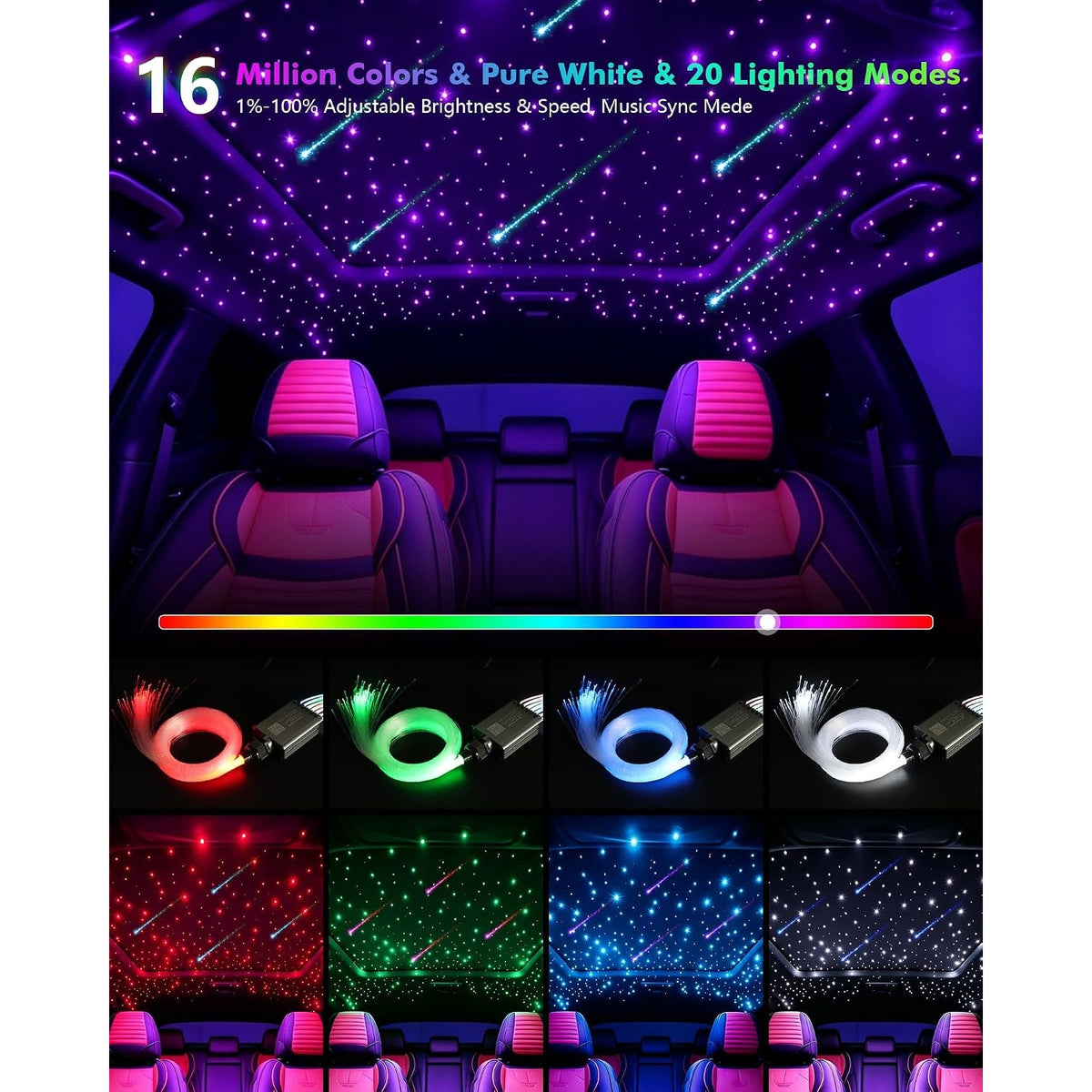 WEBUPAR 450pc Fiber Optic Starlight Headliner 16W RGBW Twinkle Meteor APP