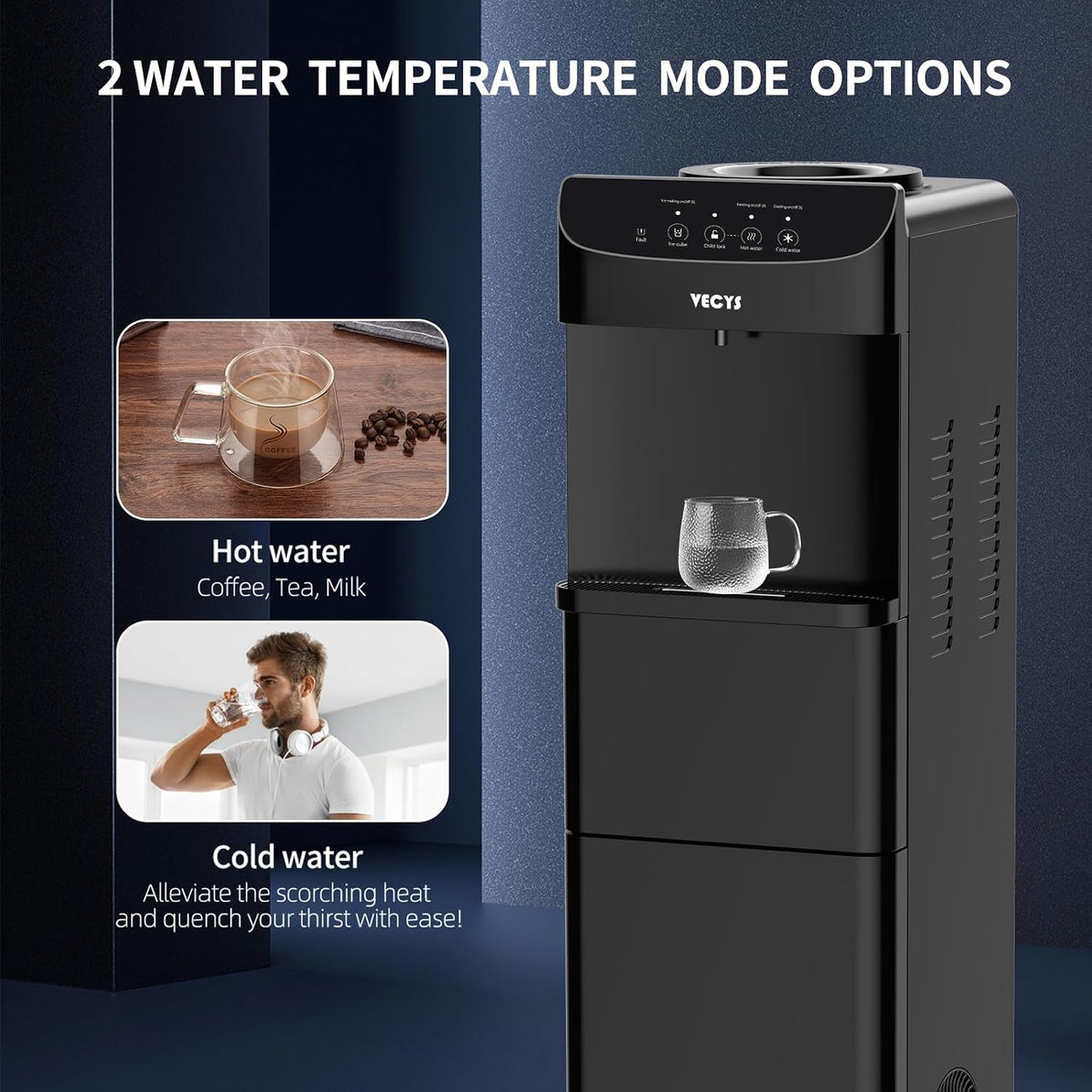 VECYS 5 Gallon Water Dispenser Ice Maker 27 Lb Daily Ice Child Safety Lock