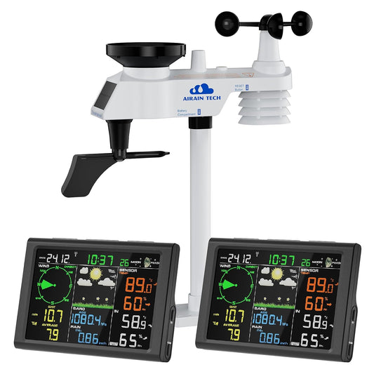 AIRAIN TECH A6 10-in-1 Wireless Weather Station Dual Display Rain Wind, no WiFi