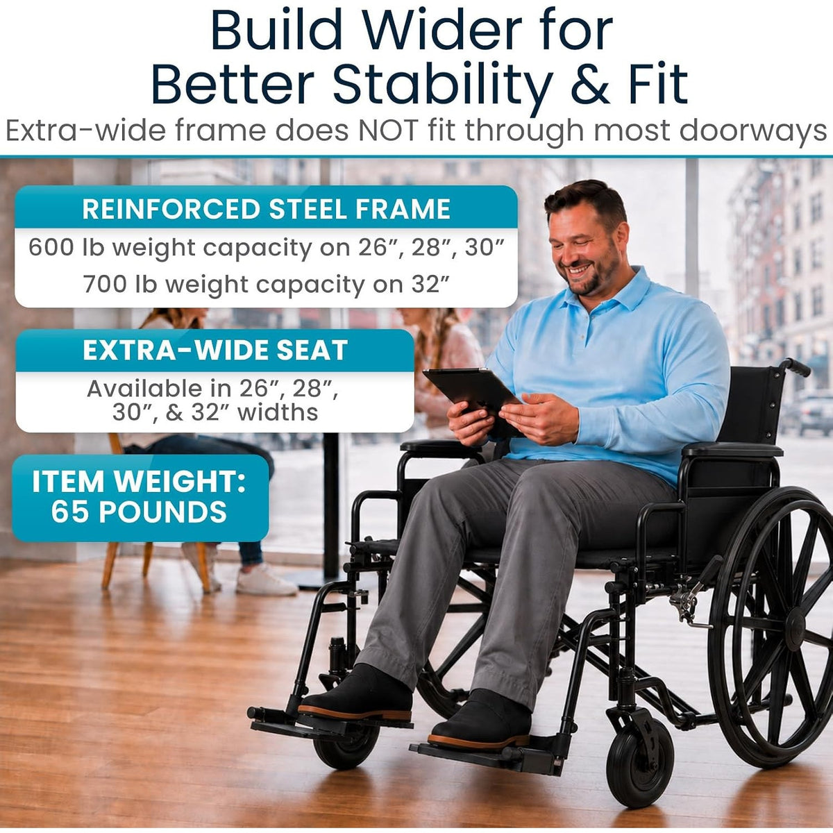 Vive Extra-Wide Bariatric Wheelchair for Adults (600 lb Capacity, 28” Seat)