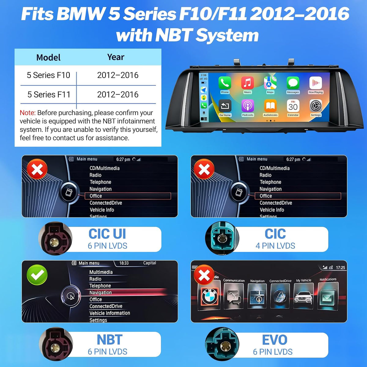 HMYC 10.25" Linux Car Stereo BMW 5 Series F10 F11 NBT CarPlay Android Auto