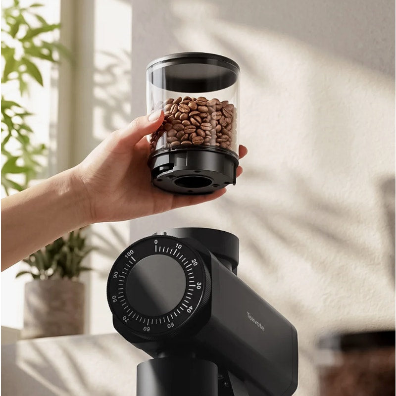 Texvate 64mm Flat Burr Coffee Grinder 100 Settings SUS420 Anti Static Black