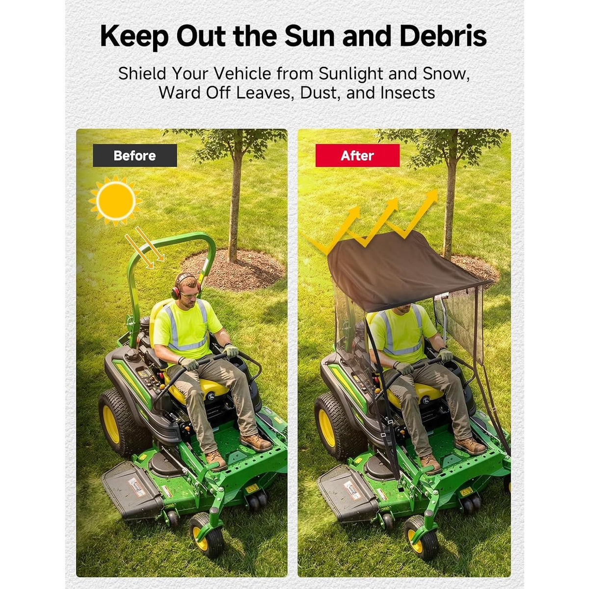 KEMIMOTO Zero Turn Mower Sun Shade Canopy UPF 50+ Blackout Curtains