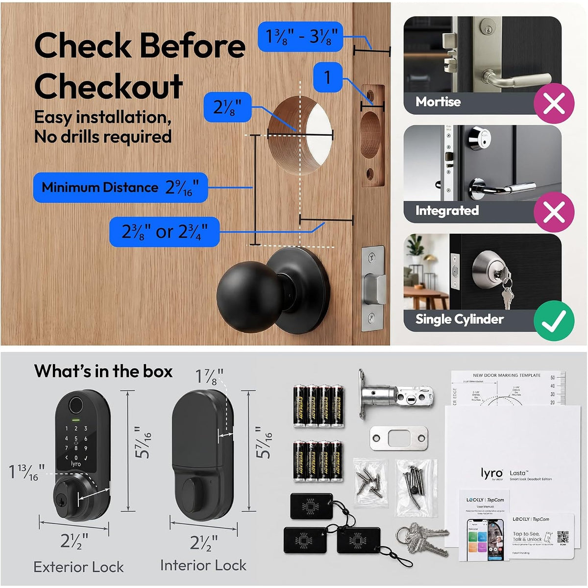 Lyro by Lockly Lasta Smart Lock Wi-Fi Fingerprint Keypad Deadbolt Keyless Entry