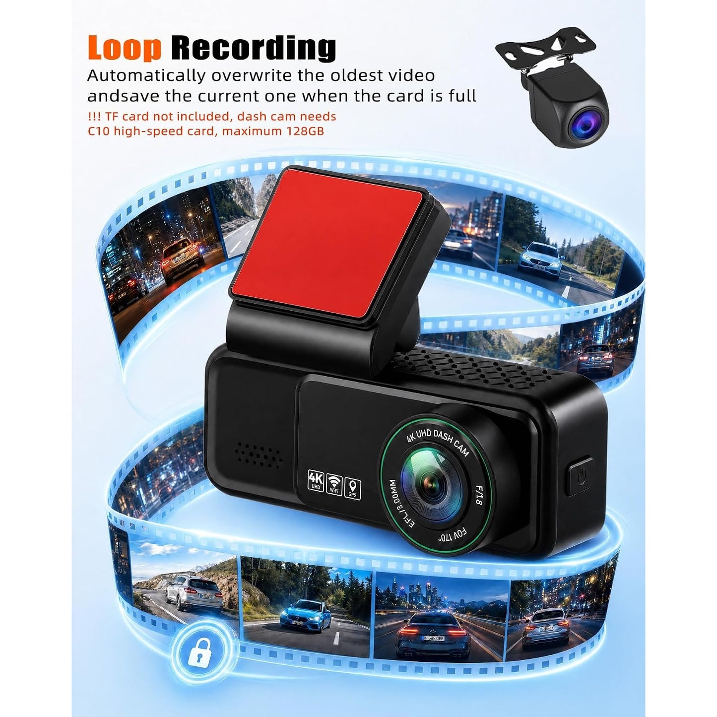 4K+2K Dual Dash Cam Front and Rear WiFi GPS ADAS Night Vision Parking Monitor
