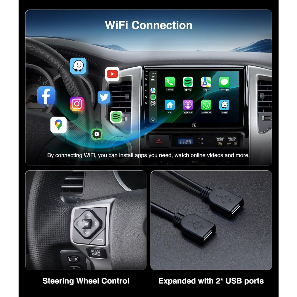 AINAVI 9" QLED Car Stereo Toyota Tacoma 2005-2015 4GB 64GB CarPlay Android