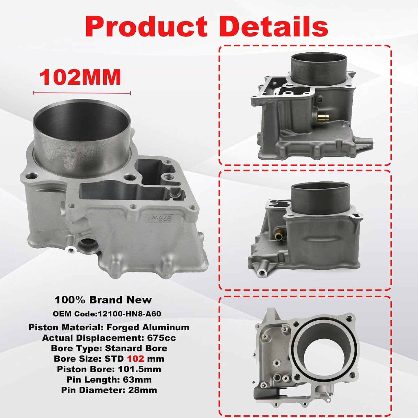 102mm Cylinder Piston Top End Kit Honda TRX680 Rincon Pioneer 700 12100-HN8-A60
