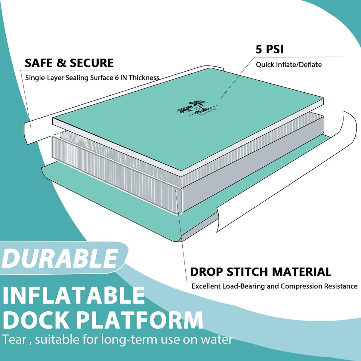 VEBESYET 8x6FT Inflatable Floating Dock Dog Ramp Mesh Swim Platform 6in
