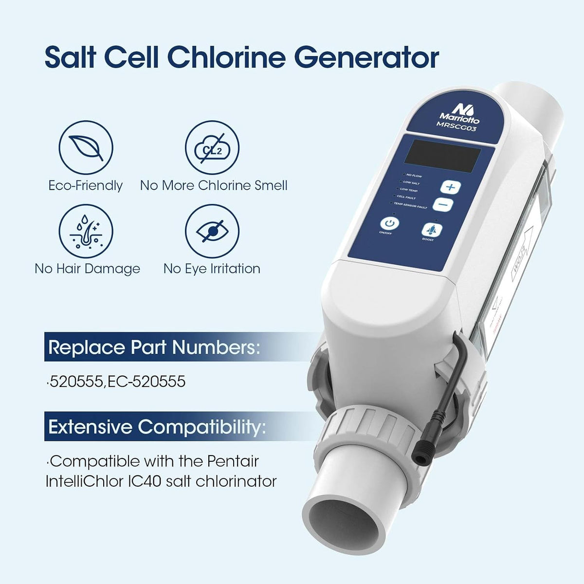 IC40 Salt Cell Replacement for Pentair IntelliChlor Fits EC-520555 40000 Gallon