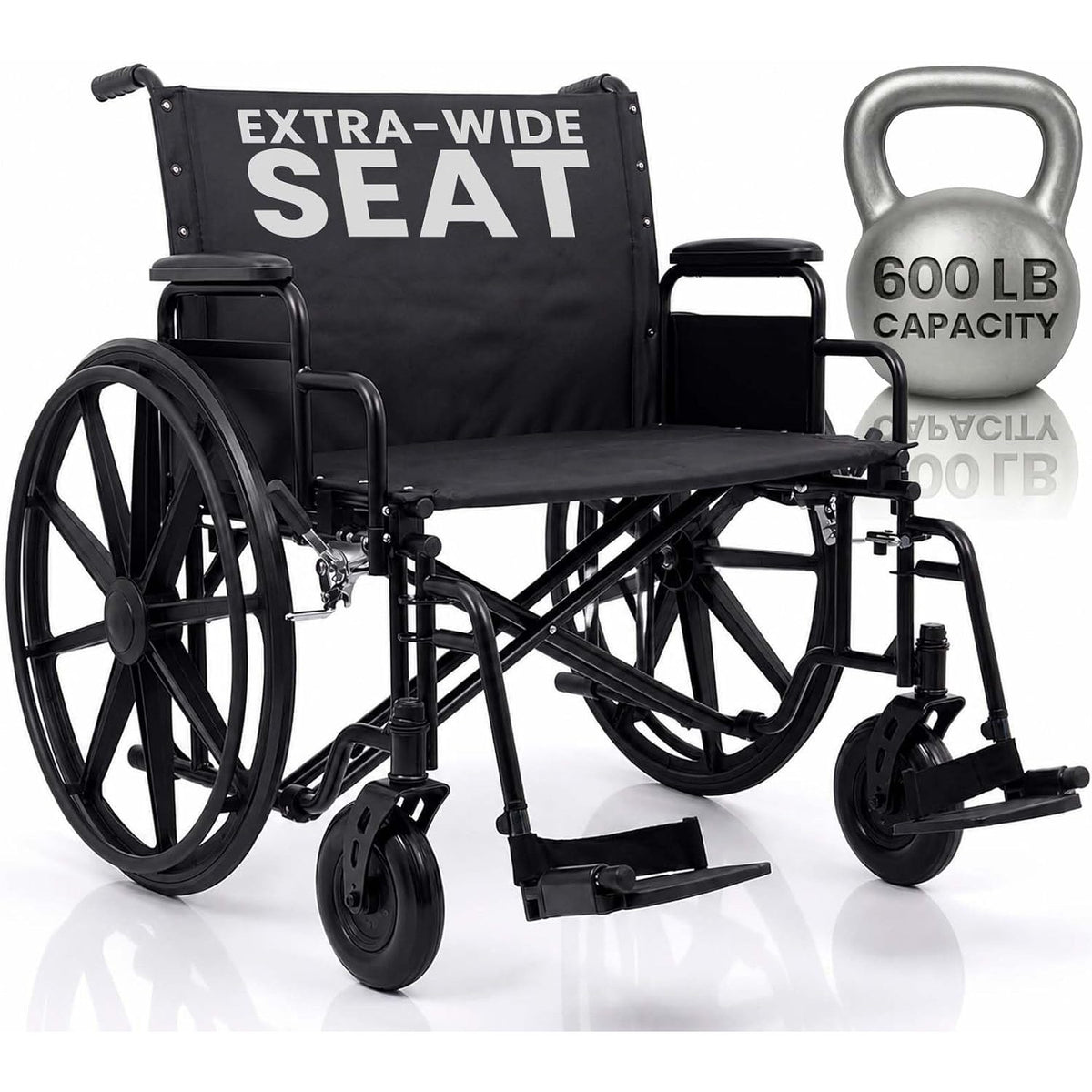 Vive Extra-Wide Bariatric Wheelchair for Adults (600 lb Capacity, 28” Seat)
