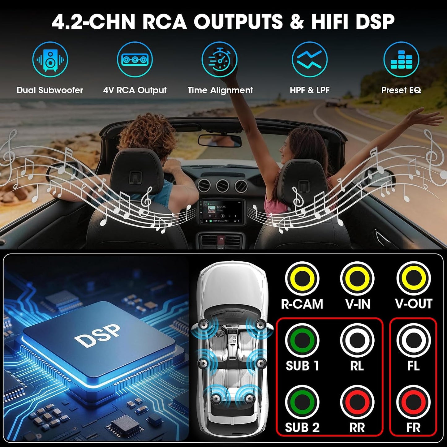 7" Double Din Car Stereo Wireless CarPlay Android Auto DSP Touchscreen Radio