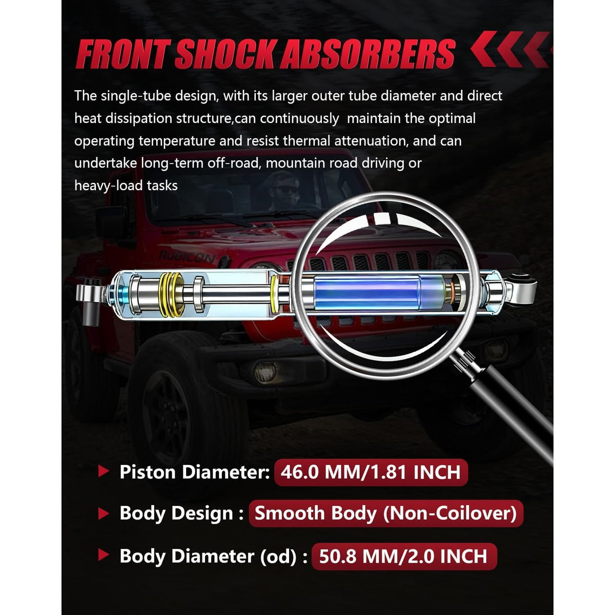 Front Shock Absorbers Jeep Wrangler JL JLU 2018-2024 0-1.5 Inch Lift (Pair)